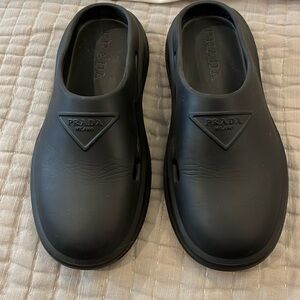 Prada Unisex Black Rubber Slip-Ons